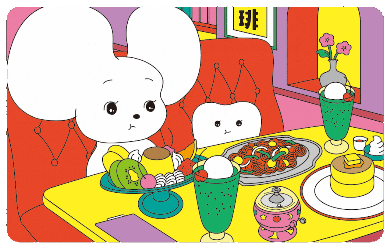 市村ゆりコラボステッカー『喫茶店にいるシラタマ&乳歯ちゃん』