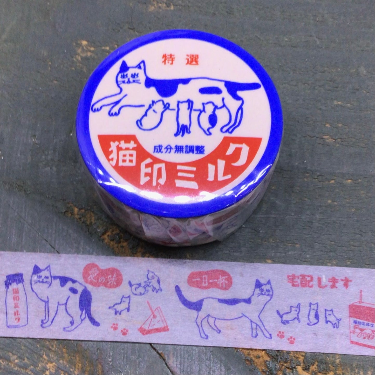猫印ミルク マスキングテープ缶バッジ付き