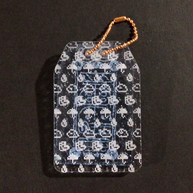 卒爾雨御守 マットブルー×水面ドット